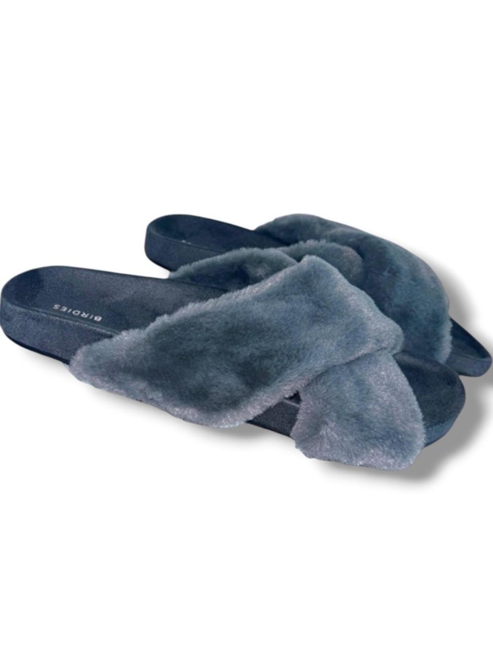 Birdies The Robin Teal Faux Fur Criss Cross Slide Slippers Size 7